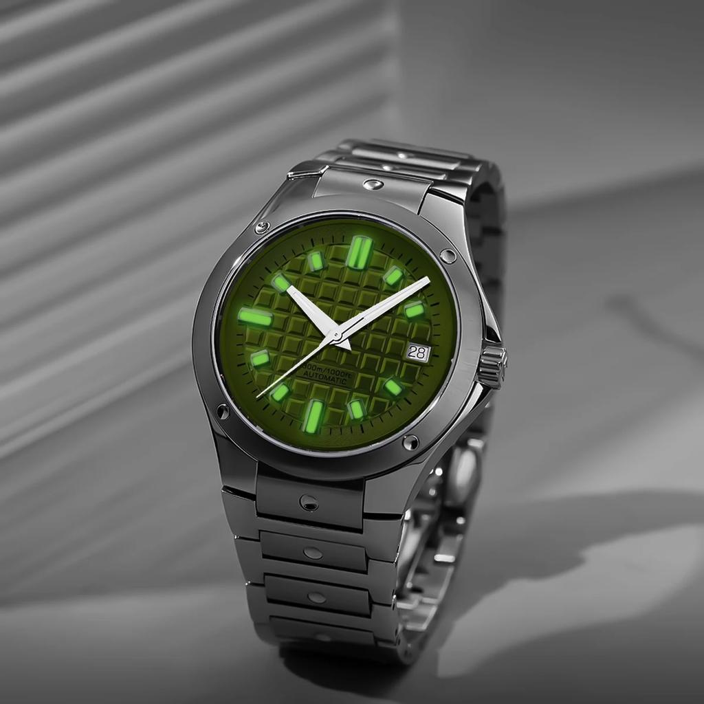 Циферблат 30 мм без логотипа, свежий маленький квадратный, зеленый люминесцентный циферблат, совместимый с японским механизмом NH34 NH35 NH36, часовые аксессуары