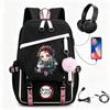 Anime Printed Canvas Backpack With USB Charging Port Teens Students School Travel Unisex