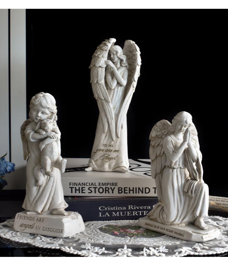 Антикварная состаренная фигурка ангела из смолы для декора дома или офиса