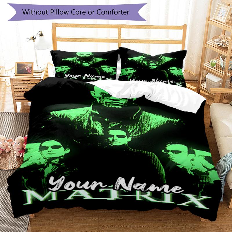 3pcs Custom Name Matrix Bedding Set Duvet Cover Closure Includes 1 Duvet Cover & 2 Pillowcases, Soft and Comfortable for All Seasons.