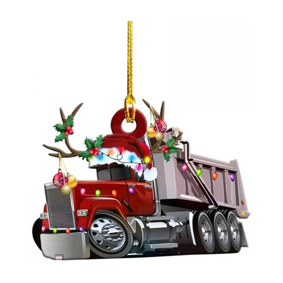 Christmas Vehicle Ornament Acrylic Truck Tractor Airplane Christmas Tree Ornament for Holiday Party Decoration