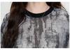 Round neck tie dye mesh cover shirt for summer fashion, versatile round neck loose base casual top