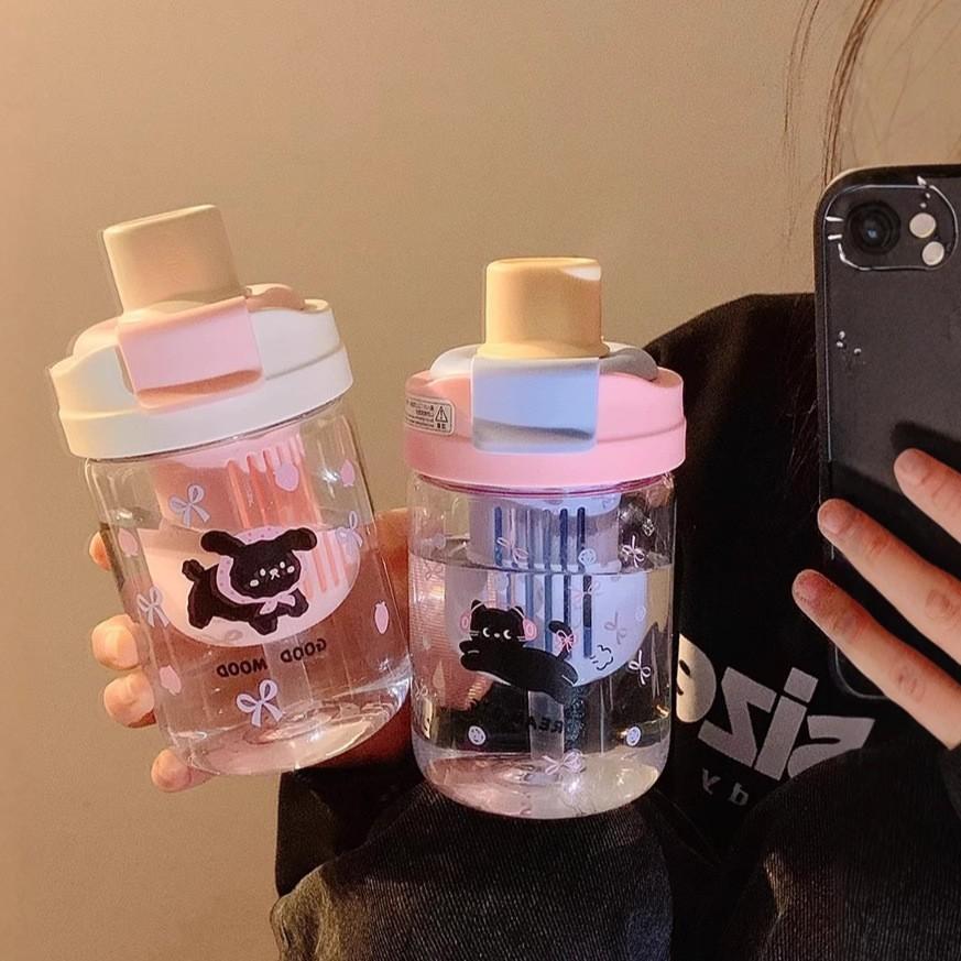 Girls Cartoon Double Drinking Plastic Cup With Rotating Straw For Office And Travel Use