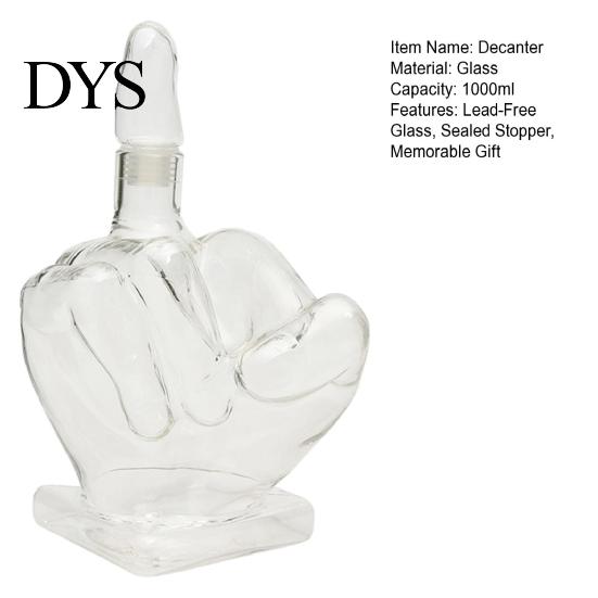 Father's Day Present Middle Finger Whiskey Decanter, 1000ml Glass Fist Dispenser with Stopper, Creative Wine Serving Carafe Unique Hand Shape