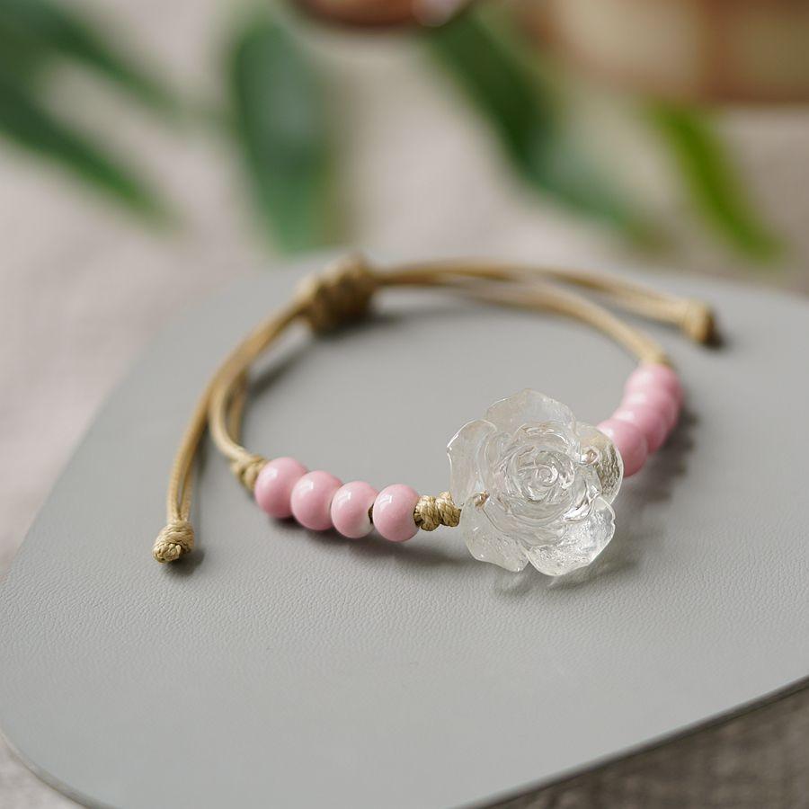 RUI RUI YU Нефритовый браслет с цветком персика для женщин и девочек, китайская мода, древний красный агат, бусины, браслет-подвеска, плетеная ручная веревка, ювелирное изделие, подарок