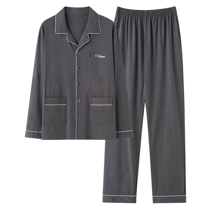 Мужская пижама из хлопка с длинным рукавом на 2024 год - Весенне-осенний комплект домашней одежды для мальчиков-подростков