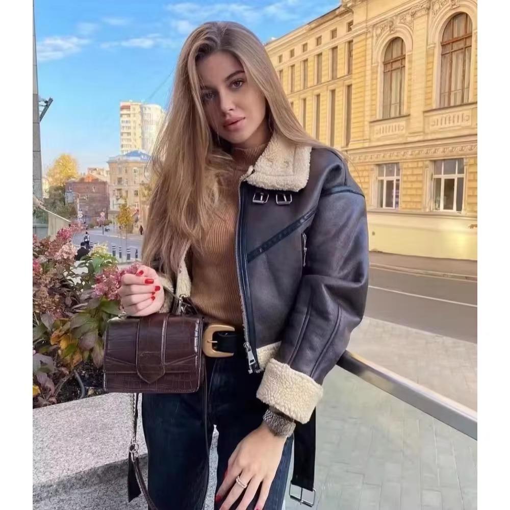 Новая женская мода толстая теплая искусственная овчина куртка пальто винтажная с длинным рукавом пояс подол женский верхняя одежда