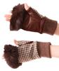 ELLE Fingerless Leather AVOCA Tweed and Sheepskin Knit Cowhide with Fleece Comes with Case Women's Gloves, Cute, Fur-Lined, Mitaine, Lining, (Brown,