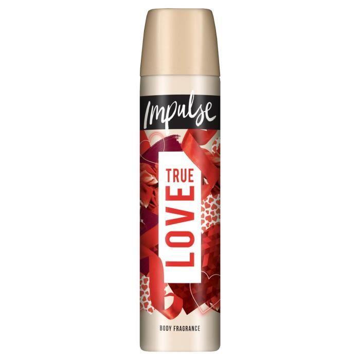 Déodorant en spray - IMPULSE - True Love - 75ml - Parfum rose et noix de coco - Lot de 4
