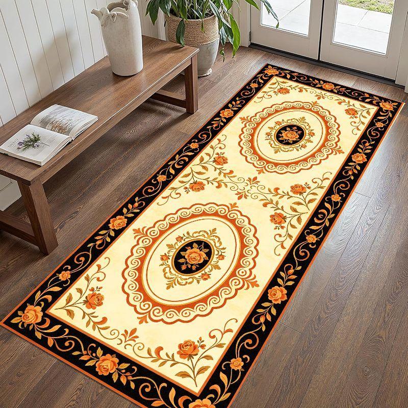 Persian-Style Rectangular Rug, Non-Slip Washable Hallway Corridor Mat, Kitchen Entryway Mat for Home Decor
