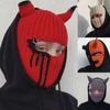 Halloween Knitted Balaclava Hat Full Face Cover Ski Cap Cute Devil Horn Beanie Autumn/Winter
