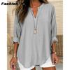 Women's Fall and Winter V-neck Cotton Linen Large Size Shirt
