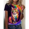 2025 Summer New Women's 3D Digital Printed T-shirt Creative Animal Pattern Round Neck Casual Short Sleeve Loose Fashion Top