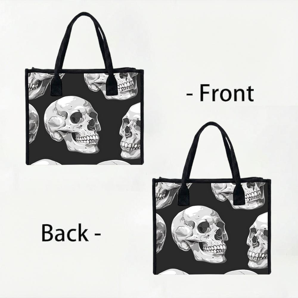 Skull Pattern Tote Bag Large Capacity Fashion Casual Shoulder Bag for Daily Use Shopping