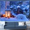 Snowing Night Scene Tapestry Christmas LightsFire Wall Hanging Psychedelic Forest Sleigh Fawn Background Home Decor