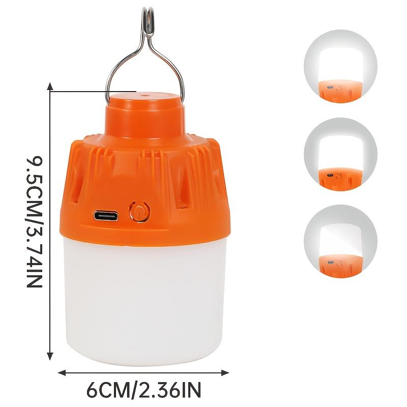 Portable rechargeable LED camping light, USB rechargeable emergency flashlight, adjustable brightness.