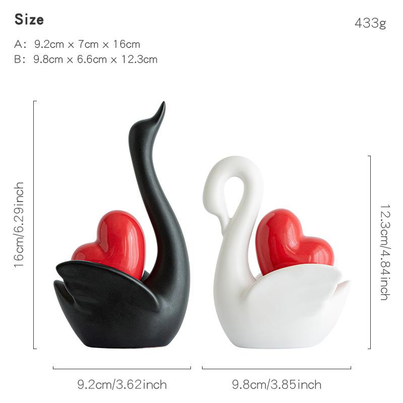 Любящая пара лебедей Орнамент Керамические поделки Золотая скульптура любви Белая керамическая фигурка лебедя ТВ-тумба Аксессуары для домашнего декора