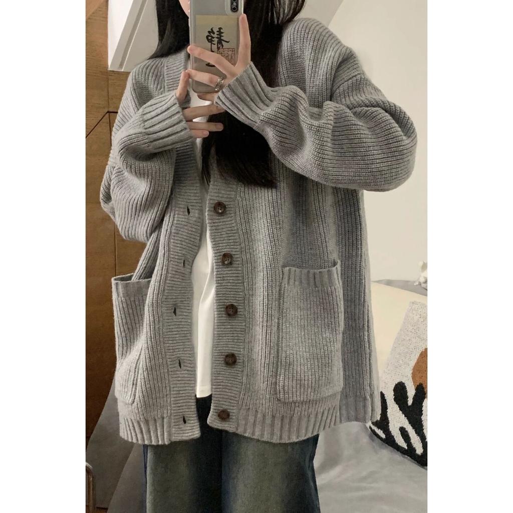 Свободный кардиган в стиле ретро, ​​женский низ, нежный, мягкий, восковой, высококачественный, с длинными рукавами и v-образным вырезом, вязаный женский кардиган