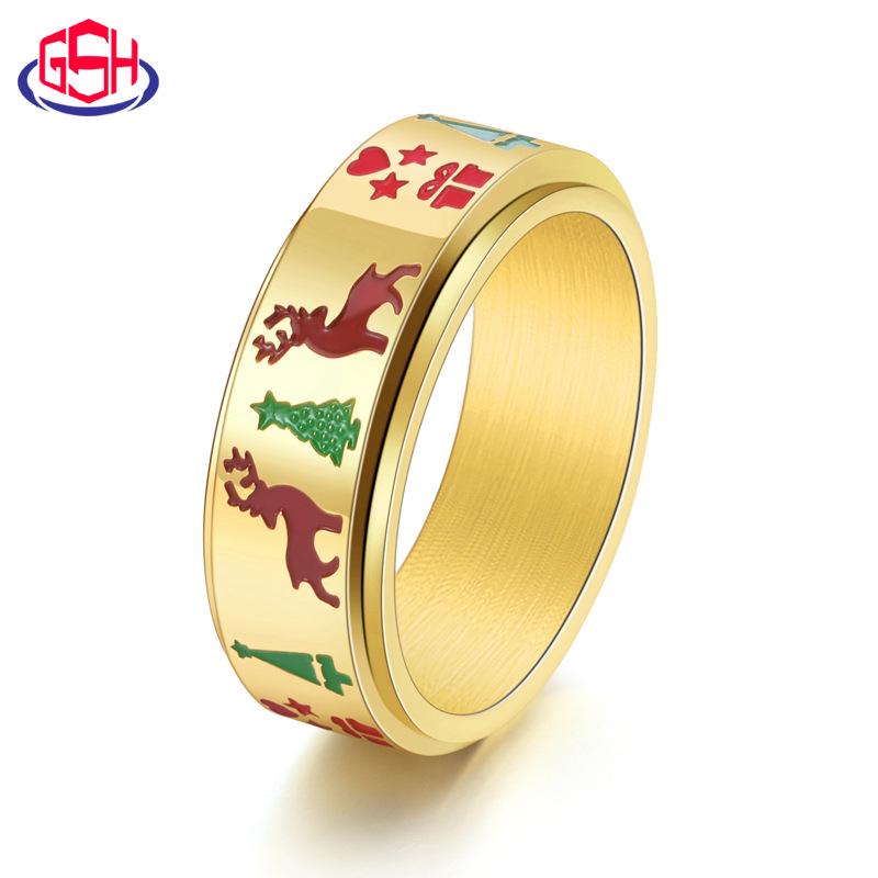 Оригинальное рождественское кольцо из титановой стали с оленем, звездой и сердцем, вращающееся, для мужчин и женщин