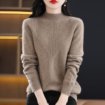 Шерстяной свитер, пуловер, женский свитер с высоким воротником и бриллиантами, вязаный свитер, осенне-зимний свитер с длинными рукавами, пуловер