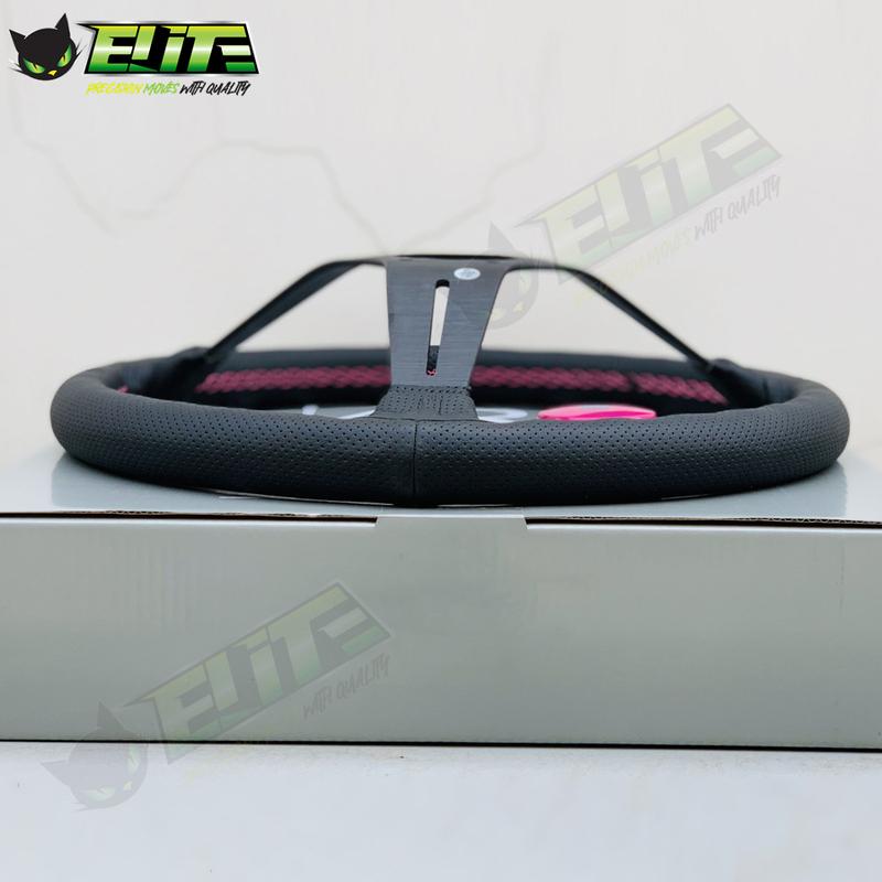 JDM Universal 14inch Leather Steering Wheel Modified Car Sports Steering Wheel Pink Stitching