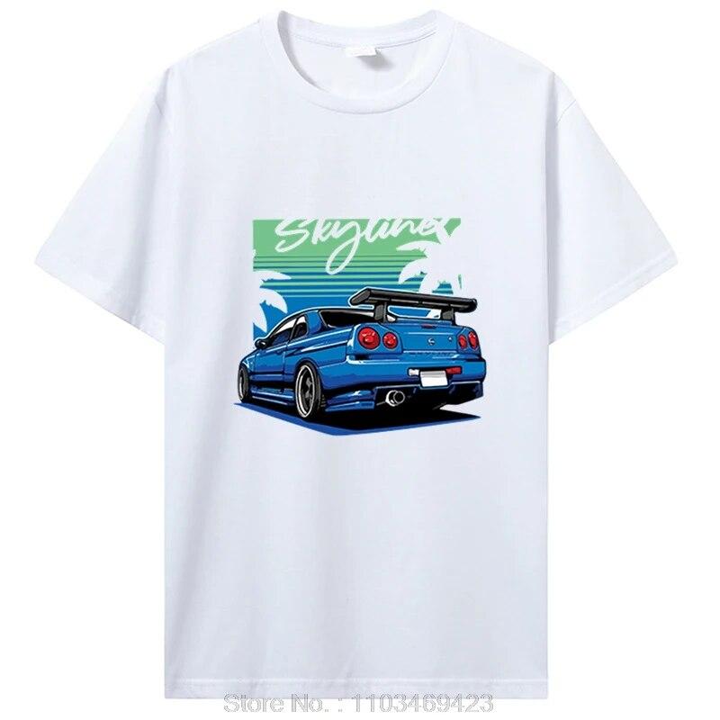 Футболка Initial D Skyline R34, хлопковая футболка унисекс с коротким рукавом, японская модная футболка Harajuku с автомобилем, одежда унисекс большого размера