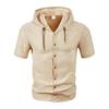 Men's Linen Hooded Shirt Solid Color Short Sleeve Shirt Loose Fit Button