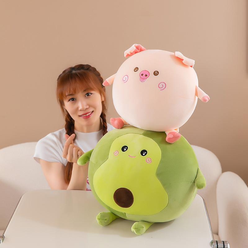 Round Avocado Pink Pig Doll- Kawaii Anime Stuffed Animal Pillow Soft Hugging Pillow Birthday Gift For Girls Boys