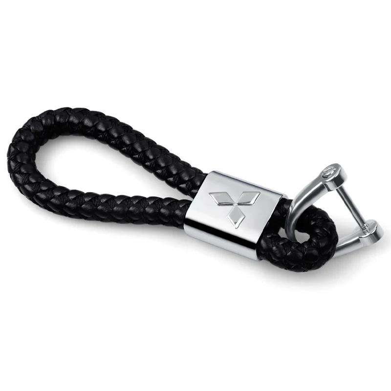 Braided Leather Key Ring Emblem Pendant Auto Products for Mitsubishi L200 Triton Outlander Sport Ralliart Mirage
