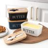 Ceramic Butter Box Butter Dish with Bamboo Lid and Knife Ceramic Butter Container with Lid for Countertop Butter Keeper Holder