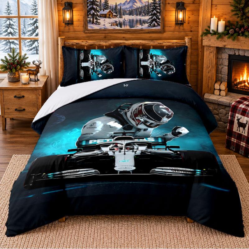 Lewis Hamilton Pattern Bedding 3Pcs Set Bed Sheet And Pillowcases For Indoor Bedroom