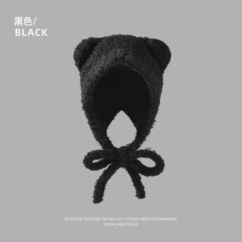 Милая шапка с ушками медведя женская зимняя большая окружность головы вязаная пушистая шапка велосипедная морозостойкая пушистая шапка-пуловер