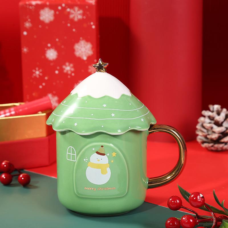 Рождественская елка кружка для кофе студенческая корейская милая керамическая рождественская большая емкость креативные стаканы для воды с крышками оптовая продажа посуда для питья