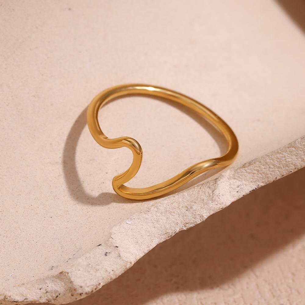 E. B. Belle Minimalist Wavy Stainless steel Women's Ring PVD Plated Fashionable Finger Jewelry Gift