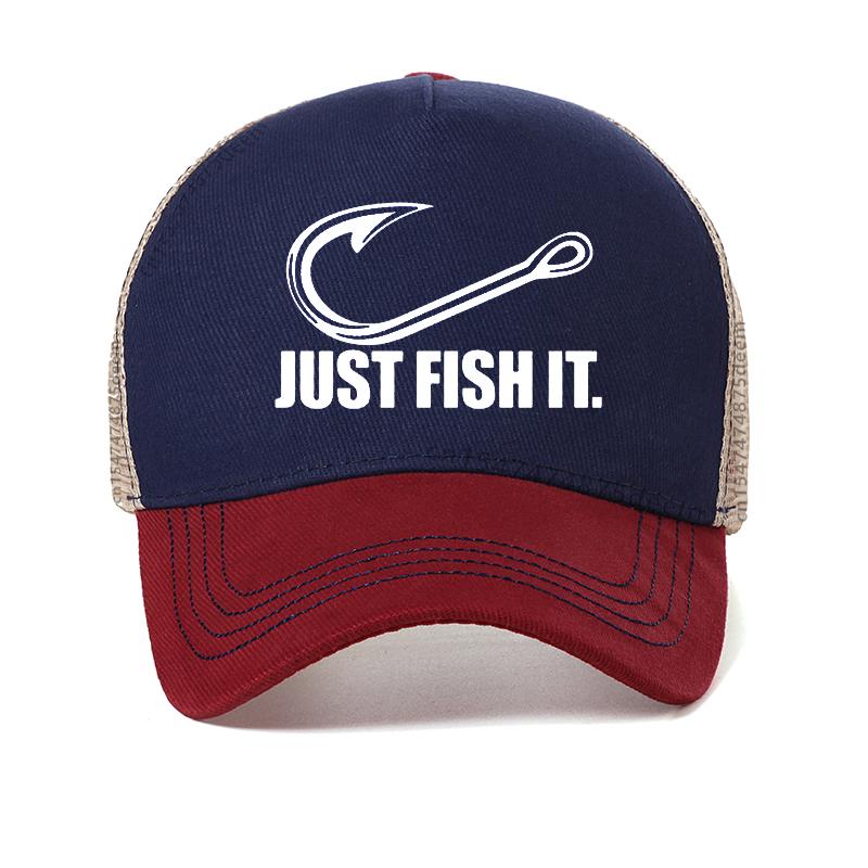 Новая мужская рыболовная кепка с принтом букв Just Fish It бейсболка Летняя прохладная Модная кепка Новая молодежная Универсальная Сетчатая дышащая шляпа