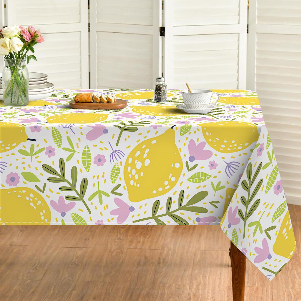 1pc of Polyester Tablecloth Featuring a Spring Lemon And Leaf Design, Suitable for Washing, Ideal for Restaurants, Festive Gatherings, And Outdoor Pic