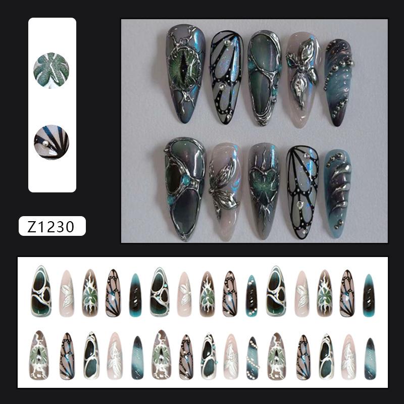 Z1230 Broken Wing Cicada Moon Glue On Long & Medium Nails Relief Cat Eye Pure Desire Ins European For Ladies Non Special Cosmetics