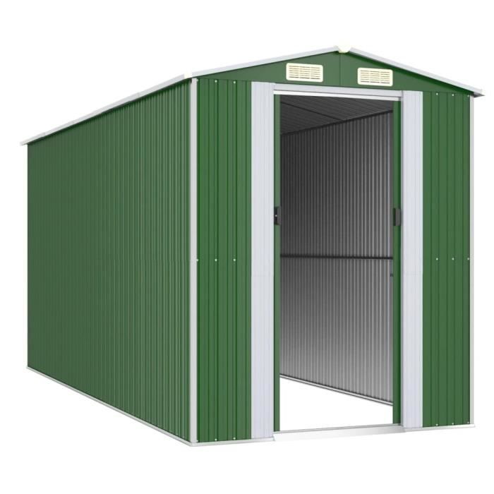 3147430 vidaXL Garden Shed Green 192x440x223 Cm Galvanized Steel