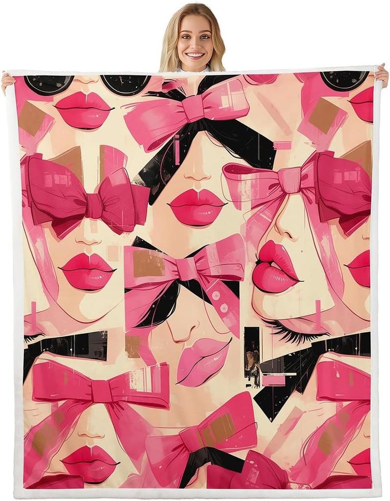 Плед с узором из синих бантов Мягкий флисовый плед Элегантный домашний декор Подарок для женщин Девочек Спальня Постельное белье Покрытие