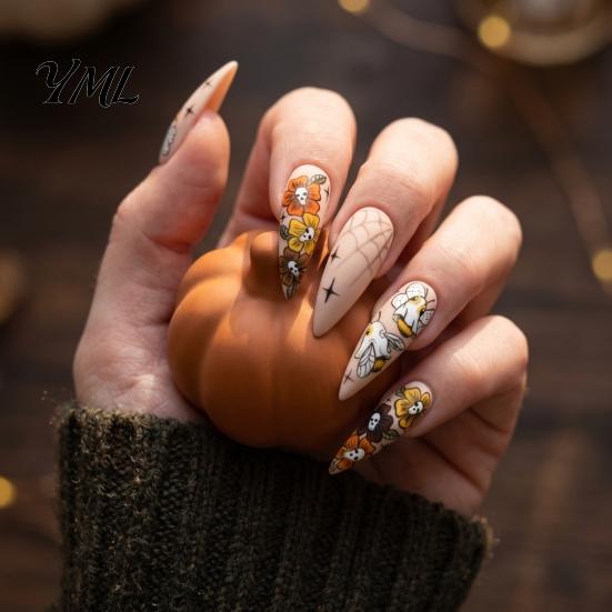 Decorative Adhesive Stickers Halloween Nail Art Stickers, Ghost Flower Skull Spider Web Self-Adhesive Supplies Manicure Decals, DIY for Women