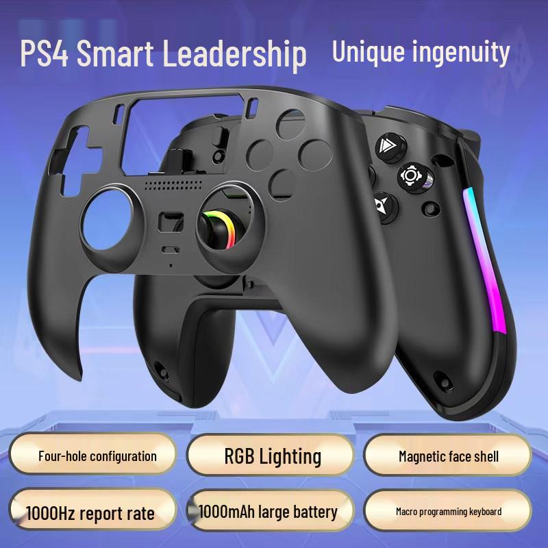 PS4 Wireless Bluetooth Game Controller with Hall Effect Triggers, Magnetic Faceplate, RGB Lights, Dual Vibration, and Six-Axis Gyroscope.