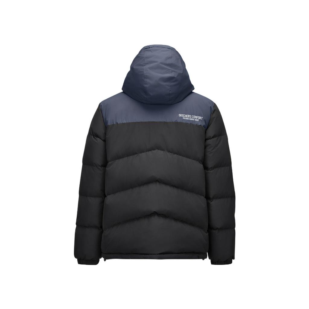 Skechers Серия Outdoor Модная Универсальная Удобная Мягкая Цветные Блоки Куртка-пуховик с Капюшоном Мужская Верхняя одежда Угольно-Черный L424M183-0018