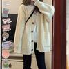 Fashion Elegant Knitted V-neck Cardigan Jacket Long Sweater Women Elegant Casual Solid Color Coats Loose Simple Autumn Winter Office Clothing