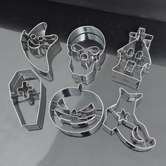 6 шт./компл., формочка для печенья на Хэллоуин, из нержавеющей стали, легкосъемный пресс, сделай сам, тыква, призрак, череп, печенье, набор форм, кухонные инструменты для выпечки