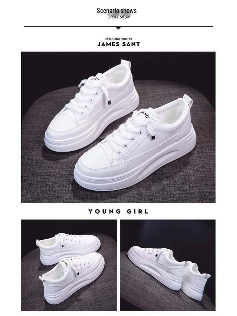 Женские весенние белые кроссовки на платформе в корейском стиле 2025: Универсальная, модная и удобная повседневная спортивная обувь.