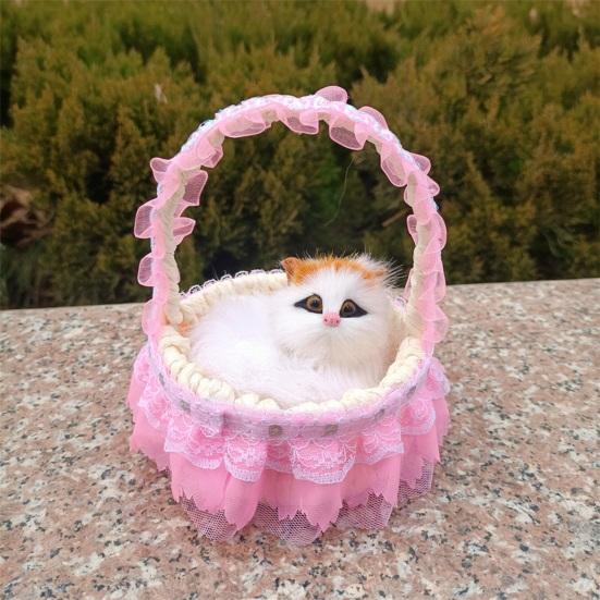 Реалистичная игрушка для кошек со звуком, портативная кружевная корзина с цветами, имитация искусственного меха, модель котенка, украшение, украшение для детей, любителей домашних животных, подарок на день рождения