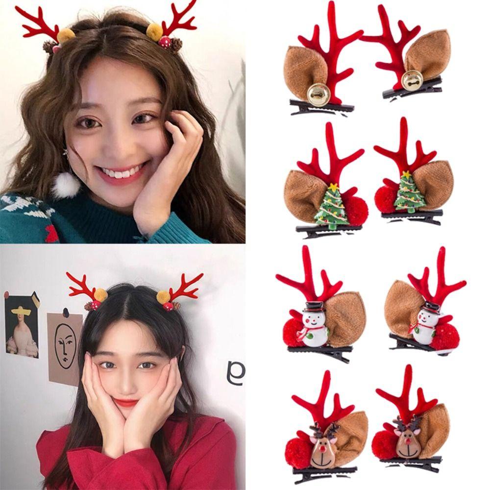 2Pcs Hair Accessories Christmas Hair Clips Kawaii Cartoon Barrettes Hair Pin Elk Ear Hairpin Party
