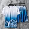 Комплект мужская летняя футболка из ледяного шелка с градиентом и короткими рукавами мужские повседневные шорты спортивный комплект из двух предметов красивая мужская одежда