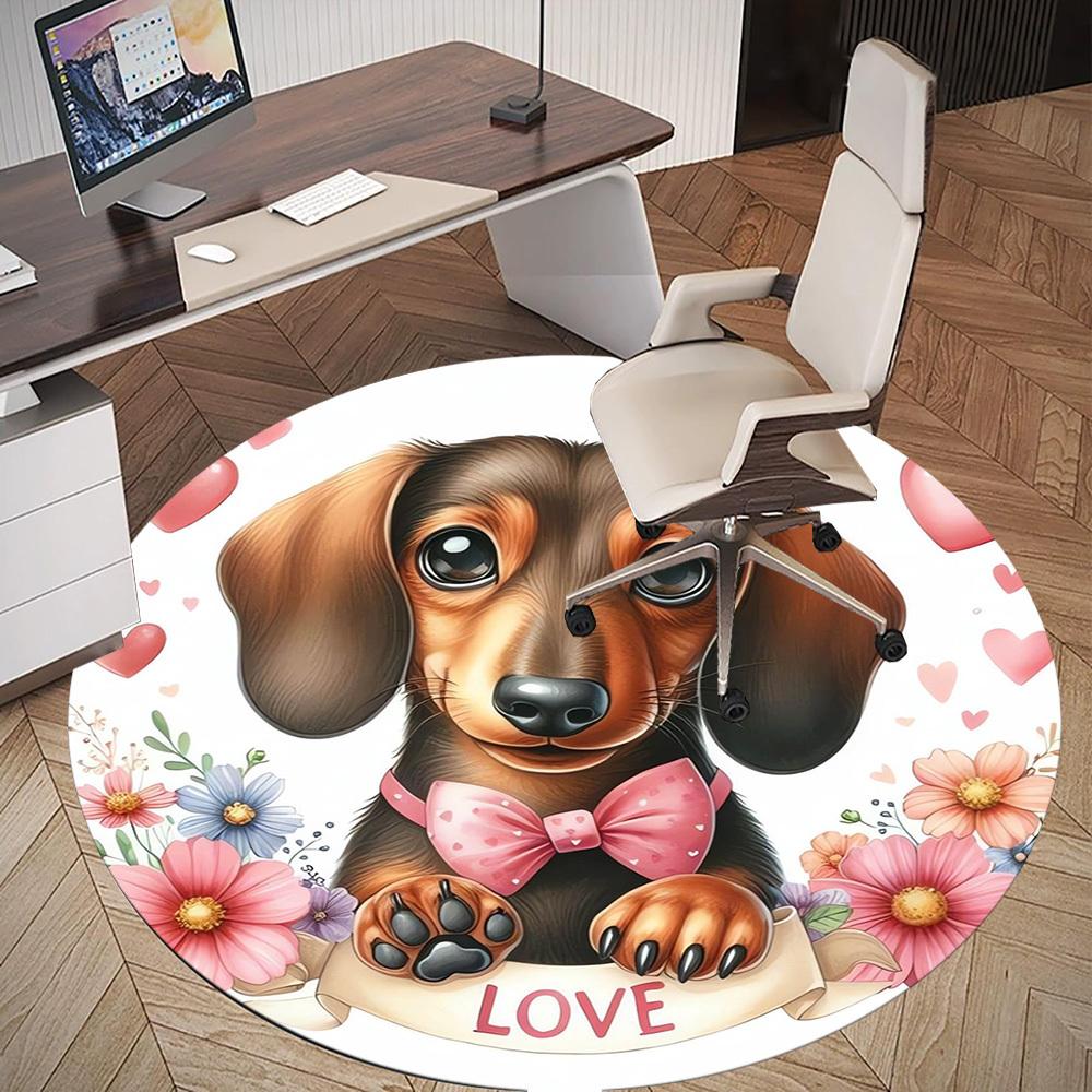1pc Dachshund Love Pattern Office Round Rugs, Under Chair Round Rugs for Living Room, Bedroom, Bathroom Decoration Carpet 091863