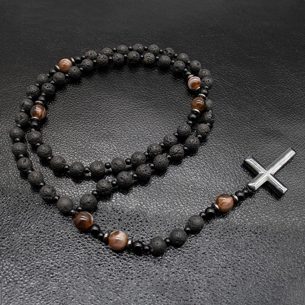 Элегантное ожерелье с крестами из бусин и камнями тигровый глаз для мужчин, религиозный подарок, унисекс, духовное ожерелье